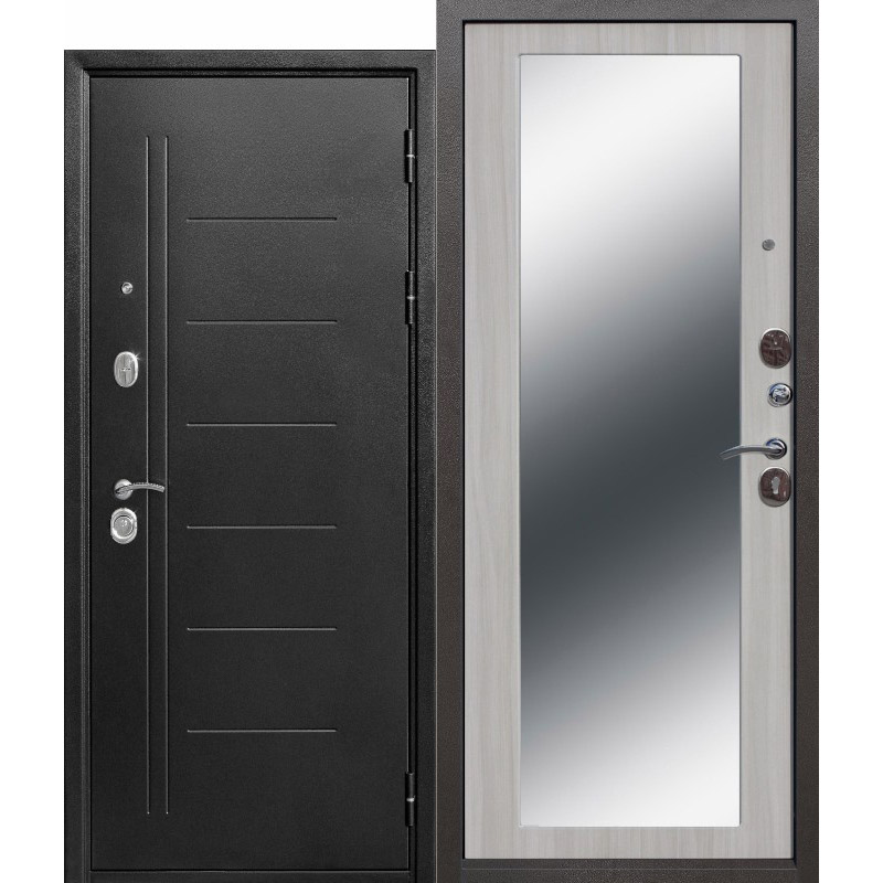 Металлическая дверь  "10см Троя серебро макси зеркало" (в наличии)
